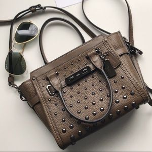 Coach embellished studded army green swagger bag